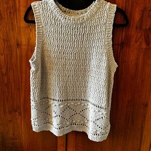 Crochet open weave sweater Vest natural neutral tan SIZE M